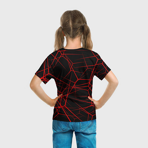 Детская футболка Красные линии на черном фоне / 3D-принт – фото 6