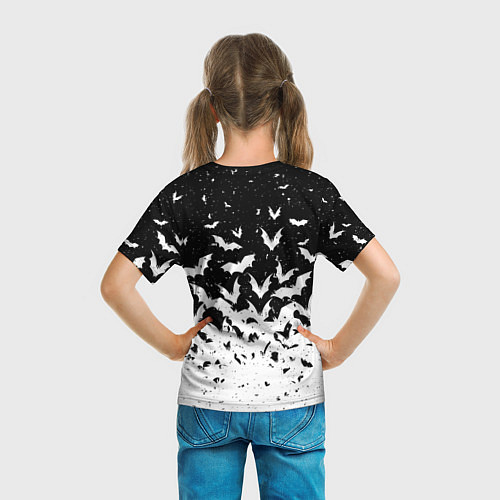 Детская футболка Black and white bat pattern / 3D-принт – фото 6