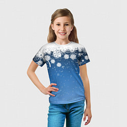 Футболка детская Снежный узор на синем фоне, цвет: 3D-принт — фото 2