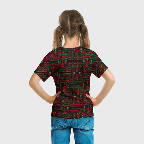 Детская футболка Красно зеленый лоскутный узор змеиной кожи имитаци / 3D-принт – фото 6