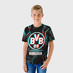 Футболка детская Borussia FC в стиле glitch на темном фоне, цвет: 3D-принт — фото 2