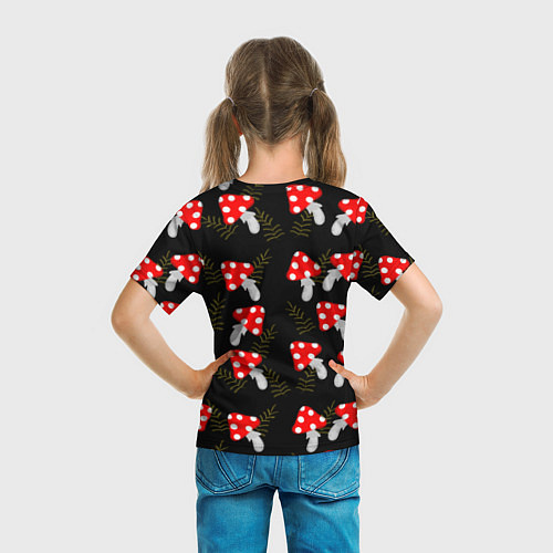 Детская футболка Мухоморы на черном фоне / 3D-принт – фото 6