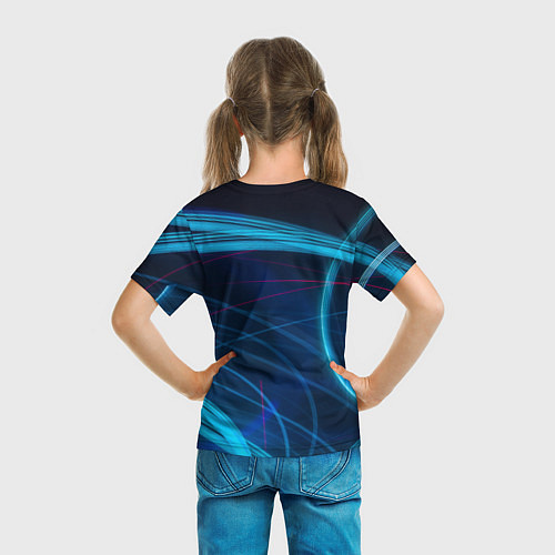 Детская футболка Синие абстрактные линии в темноте / 3D-принт – фото 6