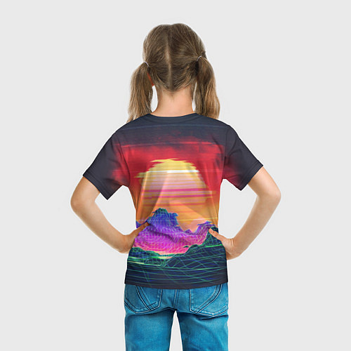 Детская футболка Синтвейв неоновые горы на закате / 3D-принт – фото 6