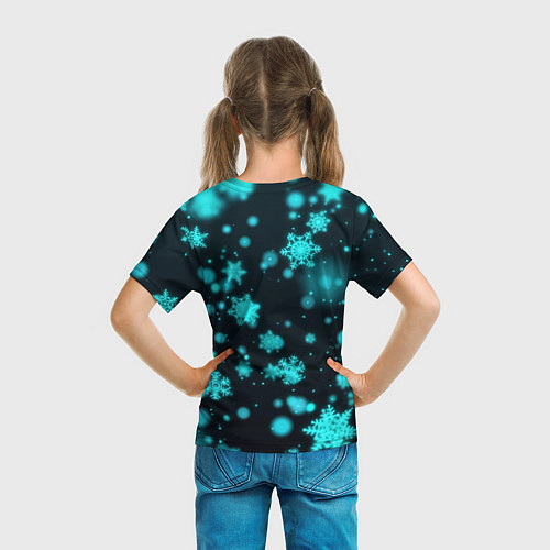 Детская футболка Неоновые снежинки на черном фоне / 3D-принт – фото 6
