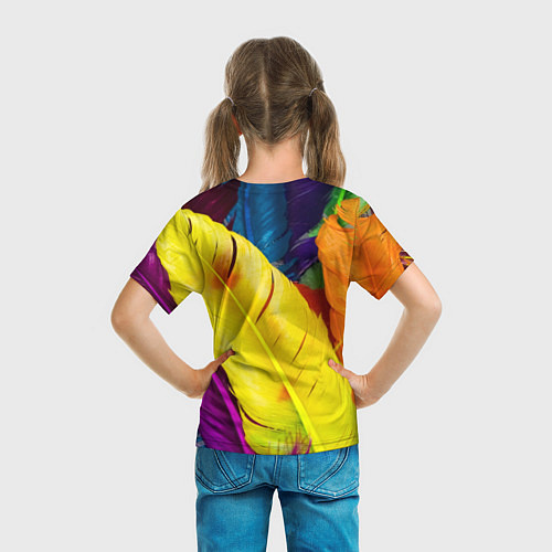 Детская футболка Разноцветные перья птиц / 3D-принт – фото 6