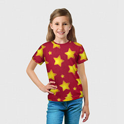 Футболка детская Золотые звезды и елки на красном, цвет: 3D-принт — фото 2