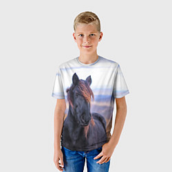 Футболка детская Черный конь, цвет: 3D-принт — фото 2