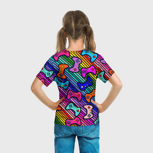 Детская футболка Многоцветные полоски с джойстиками / 3D-принт – фото 6