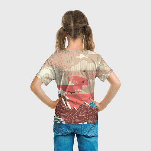 Детская футболка Большие океанские волны и скалистый остров на зака / 3D-принт – фото 6