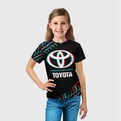 Футболка детская Значок Toyota в стиле glitch на темном фоне, цвет: 3D-принт — фото 2