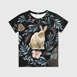 Футболка детская Новогодний кролик - Веточки и цветочки, цвет: 3D-принт