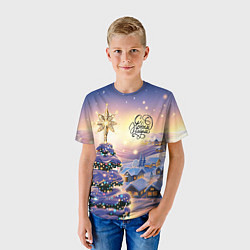 Футболка детская Новогодняя елочка в деревне, цвет: 3D-принт — фото 2