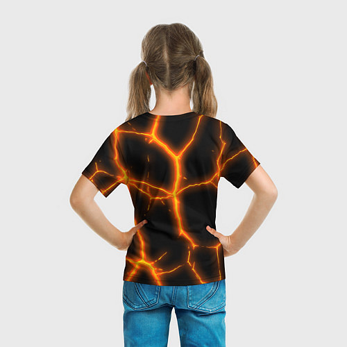 Детская футболка Оранжевые неоновые трещины / 3D-принт – фото 6