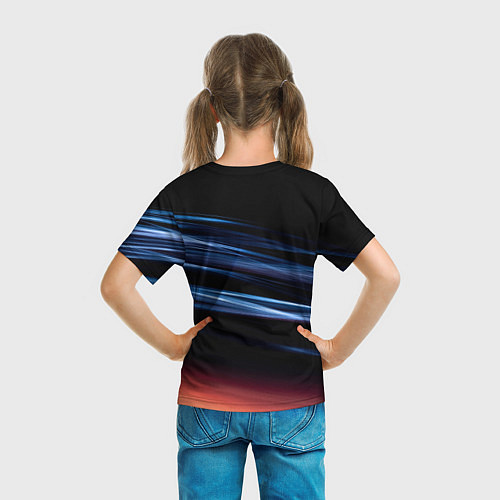 Детская футболка Синие и оранжевые линии во тьме / 3D-принт – фото 6
