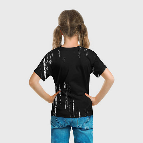 Детская футболка Free Fire glitch на темном фоне: надпись, символ / 3D-принт – фото 6