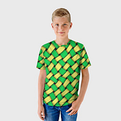 Футболка детская Жёлто-зелёная плетёнка - оптическая иллюзия, цвет: 3D-принт — фото 2
