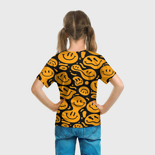 Детская футболка Растекающийся оранжевый смайл / 3D-принт – фото 6