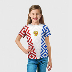 Футболка детская Russia sport ромбы и герб, цвет: 3D-принт — фото 2