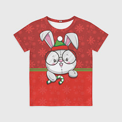 Футболка детская Новогодний зайка в очках, цвет: 3D-принт