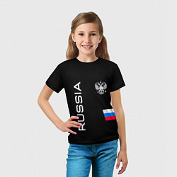 Футболка детская Россия и три линии на черном фоне, цвет: 3D-принт — фото 2