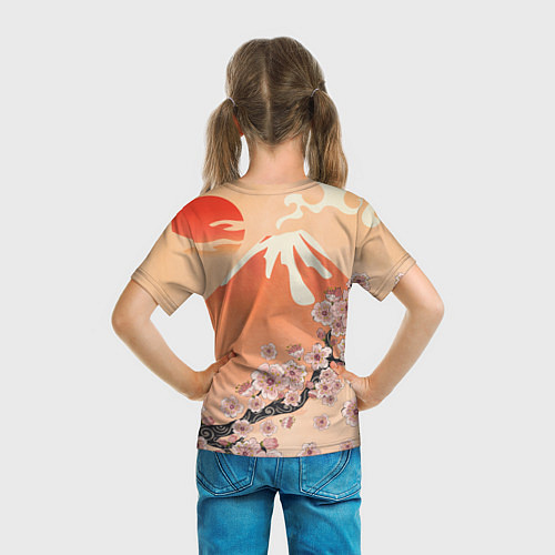 Детская футболка Ветка цветущей сакуры и вулкан / 3D-принт – фото 6