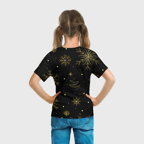 Детская футболка Золотые снежинки на темном фоне / 3D-принт – фото 6