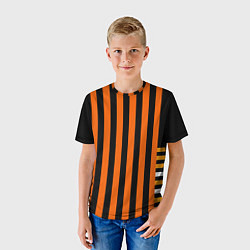 Футболка детская Полосатый узор в красных оранжевых тонах на черном, цвет: 3D-принт — фото 2