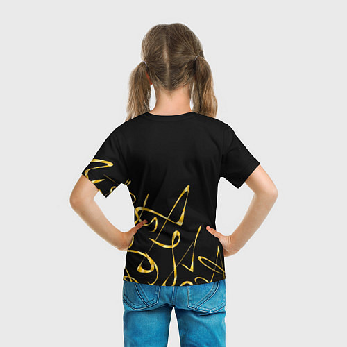 Детская футболка Золотая каллиграфия на черном фоне / 3D-принт – фото 6