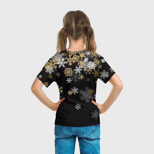 Детская футболка Золотые и белые снежинки / 3D-принт – фото 6