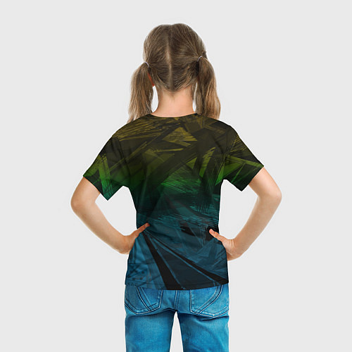 Детская футболка Черный абстрактный узор на сине-зеленом фоне / 3D-принт – фото 6