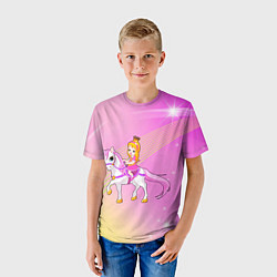 Футболка детская Принцесса с золотыми волосами на лошади, цвет: 3D-принт — фото 2