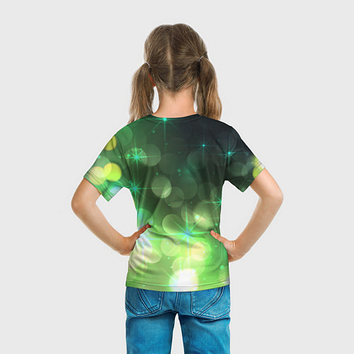 Детская футболка Неоновый зеленый блеск и черный фон / 3D-принт – фото 6