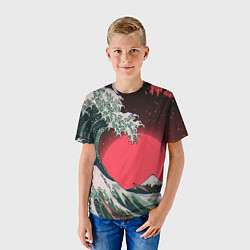 Футболка детская Японская волна в красном цвете, цвет: 3D-принт — фото 2