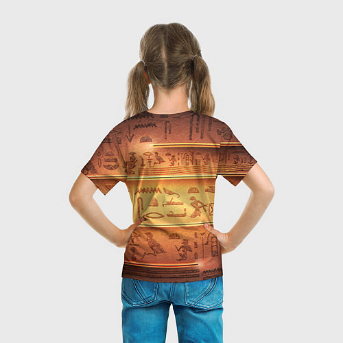 Детская футболка Египетская стена с иероглифами и полосами / 3D-принт – фото 6