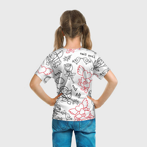Детская футболка Летающие сердца купидоны розы на белом фоне / 3D-принт – фото 6