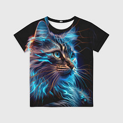 Футболка детская Неоновый кот искрящий молниями, цвет: 3D-принт