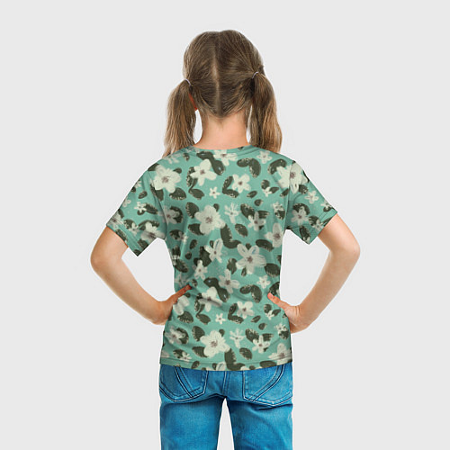 Детская футболка Абстрактные цветы на мятном фоне / 3D-принт – фото 6