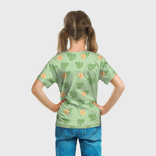 Детская футболка Узор из цветков и листьев арбуза / 3D-принт – фото 6