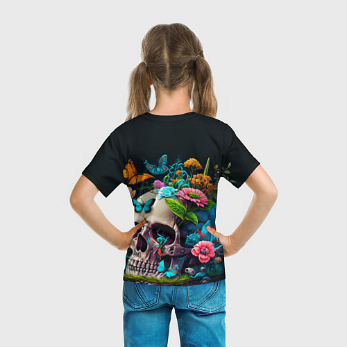 Детская футболка Цветочный череп / 3D-принт – фото 6