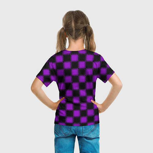 Детская футболка Фиолетовый черный узор Шахматка / 3D-принт – фото 6