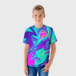 Футболка детская Неоновые краски разводы, цвет: 3D-принт — фото 2