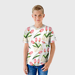 Футболка детская Тюльпаны в конвертах - паттерн, цвет: 3D-принт — фото 2