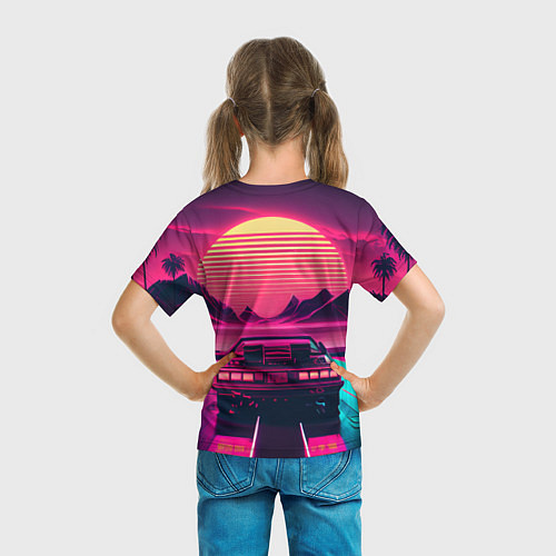 Детская футболка Синтвейв закат и автомобиль / 3D-принт – фото 6