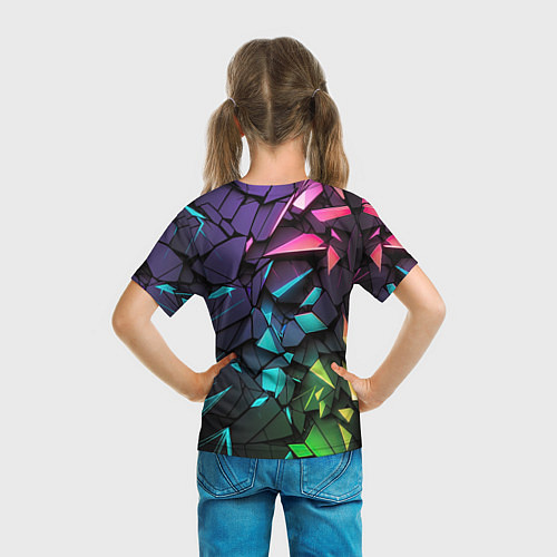 Детская футболка Неоновые абстрактные каменные плиты / 3D-принт – фото 6