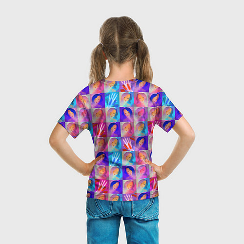 Детская футболка Клетчатый узор с девушками / 3D-принт – фото 6