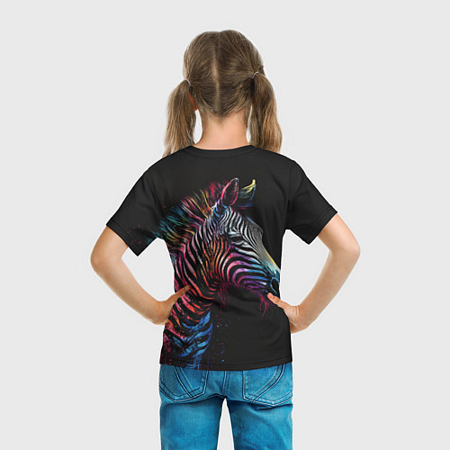 Детская футболка Разноцветная зебра на темном фоне / 3D-принт – фото 6