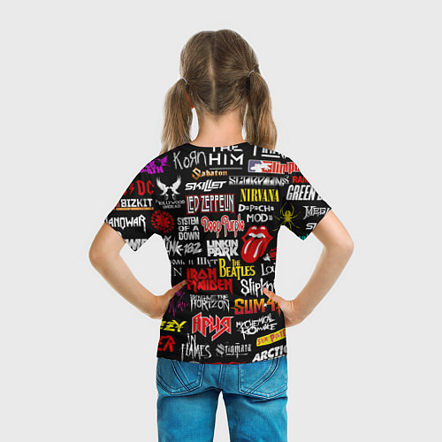 Детская футболка Логотипы рок групп цветные / 3D-принт – фото 6