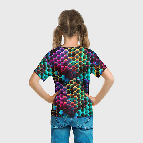 Детская футболка Неон и соты / 3D-принт – фото 6