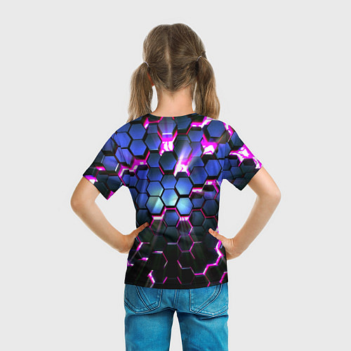 Детская футболка Неоновые стильные соты / 3D-принт – фото 6